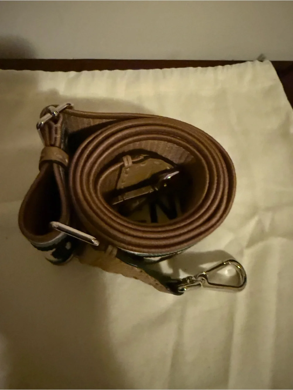 ****Price Firm*** Fendi Black, White & Tan Logo Webbing Strap with Turquoise Acc